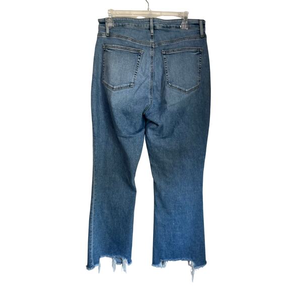 Loft Curvy High Rise Flare Crop Blue Jeans Raw Hem Stretch Denim Sz 30/10 - Picture 2 of 9